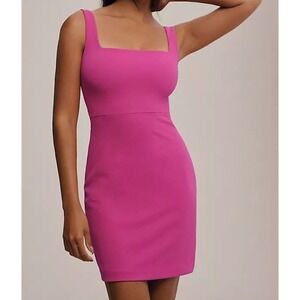 BHLDN Anthropologie Size M Hot Pink Lucia Square Neck Stretch Crepe Mini Dress